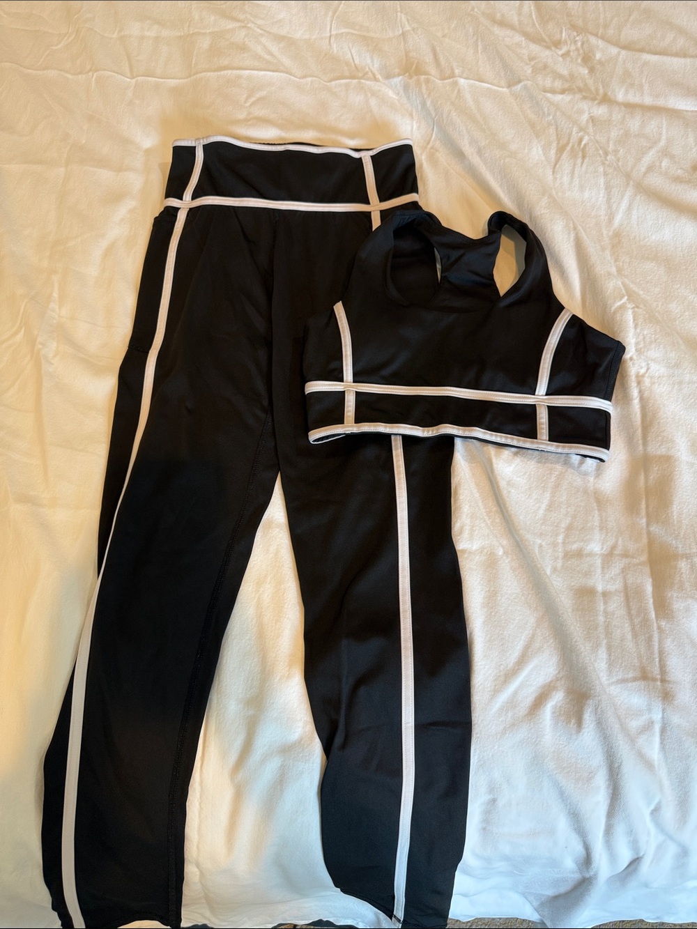 GB girls Black Leggings and Sports Bra Set with White Piping